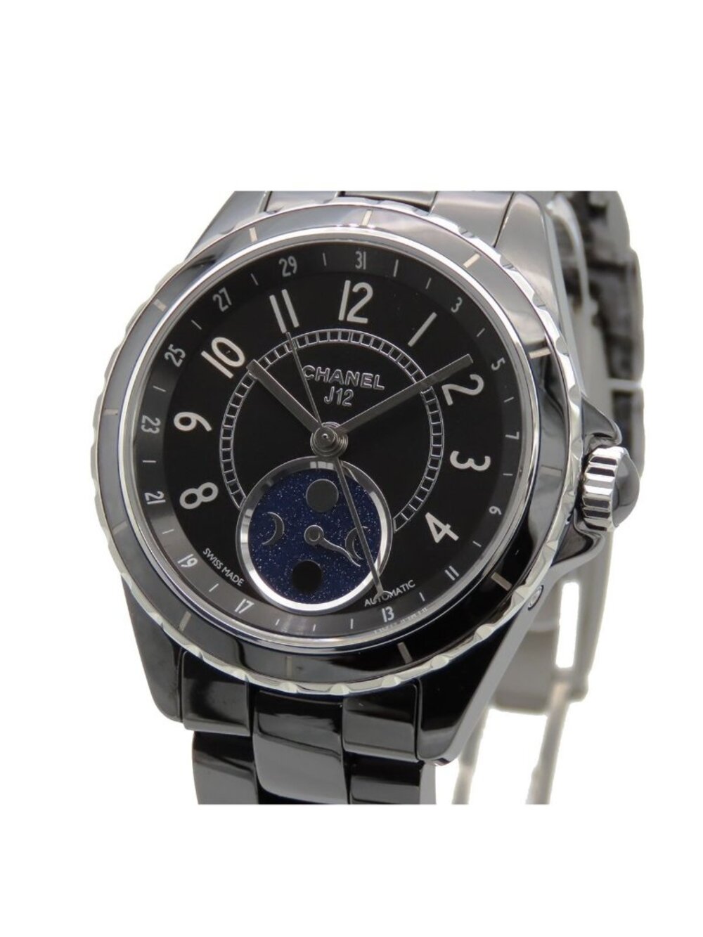 Chanel J12 Furs de Lune Black Ceramic SS Moon Phase Watch Automatic